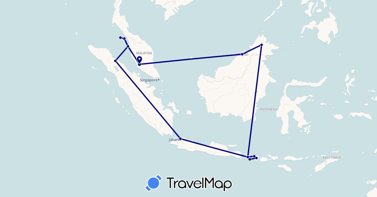 TravelMap itinerary: driving in Brunei, Indonesia, Malaysia, Thailand (Asia)